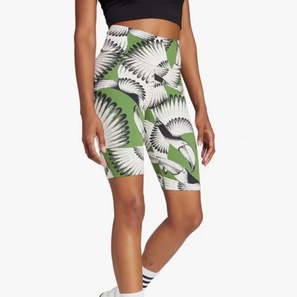 Adidas FARM Rio Green and White Patterned Bike Shorts